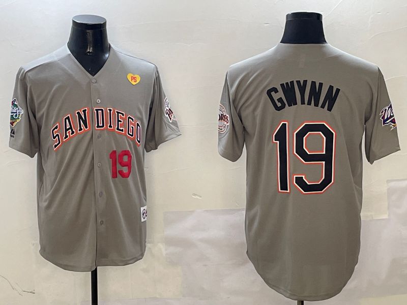Men San Diego Padres #19 Gwynn Grey Throwback Game 2025 Nike MLB Jersey style 31212->san diego padres->MLB Jersey